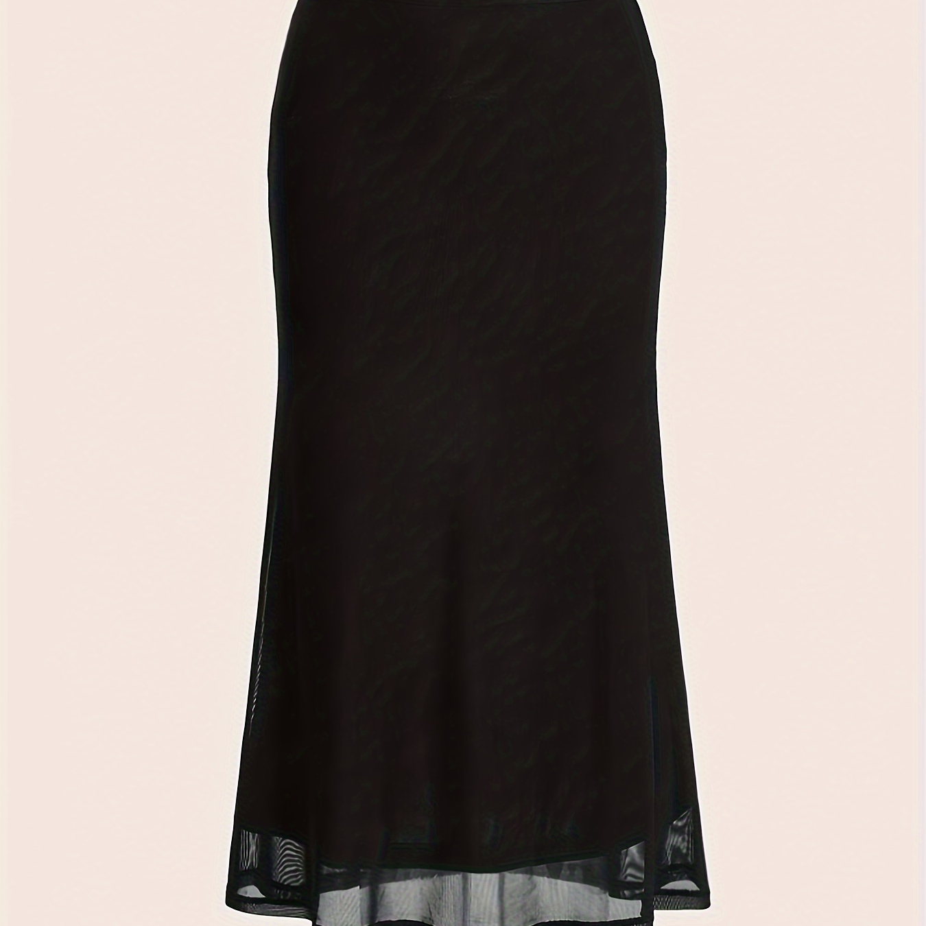 

Solid Elastic Waist Mesh Skirt, Casual Bodycon Ruffle Midi Skirt, Women's Clothing