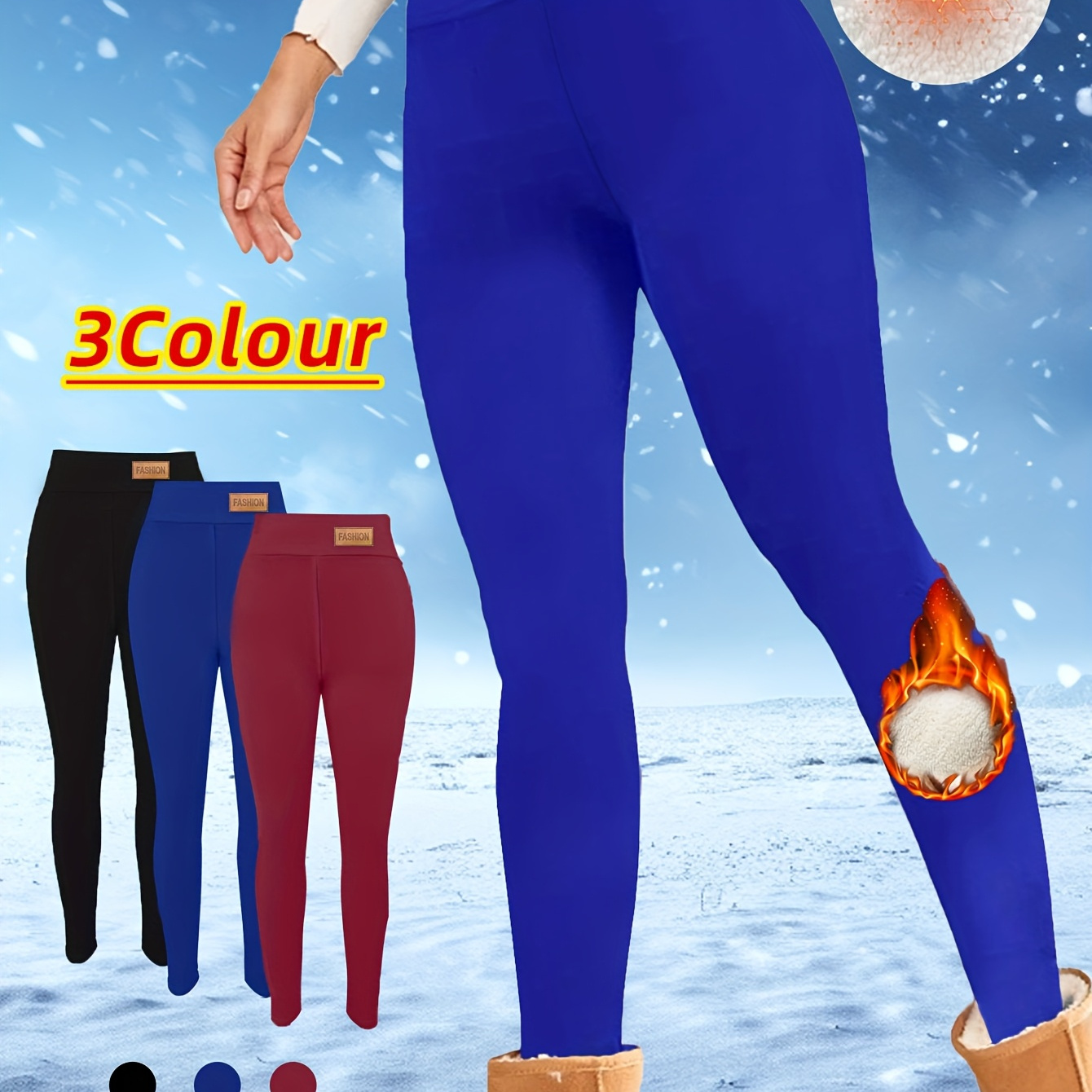 

Autumn And Winter Plush Lined Warm And Plush Leggings, Casual Stretch Blue Long High Waisted Leggings, Women's Winter Clothing, High Fitness Pants, Outdoor Running Pants, Warm Pants