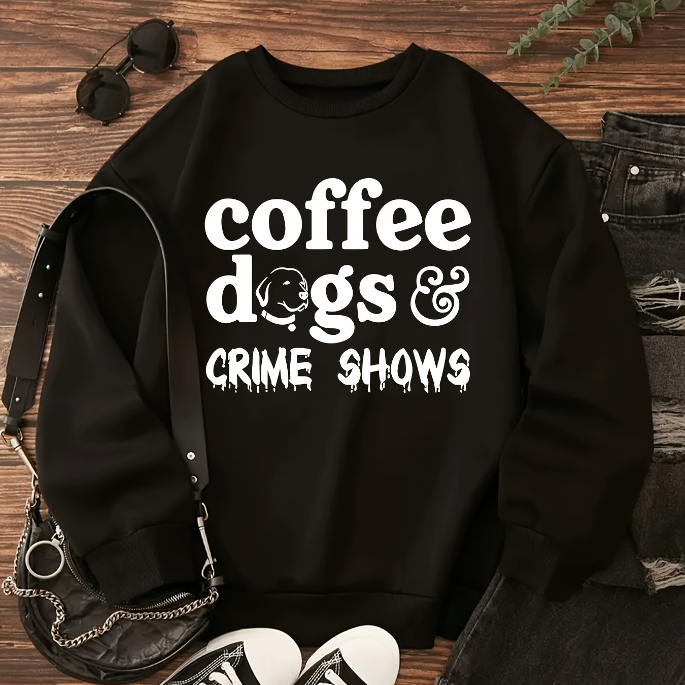 

Women's Casual Crew Neck Sweatshirt With & Crime Shows Print - 100% Polyester Fabric, Lightweight Stretch, All-season Long Sleeve Sports Pullover