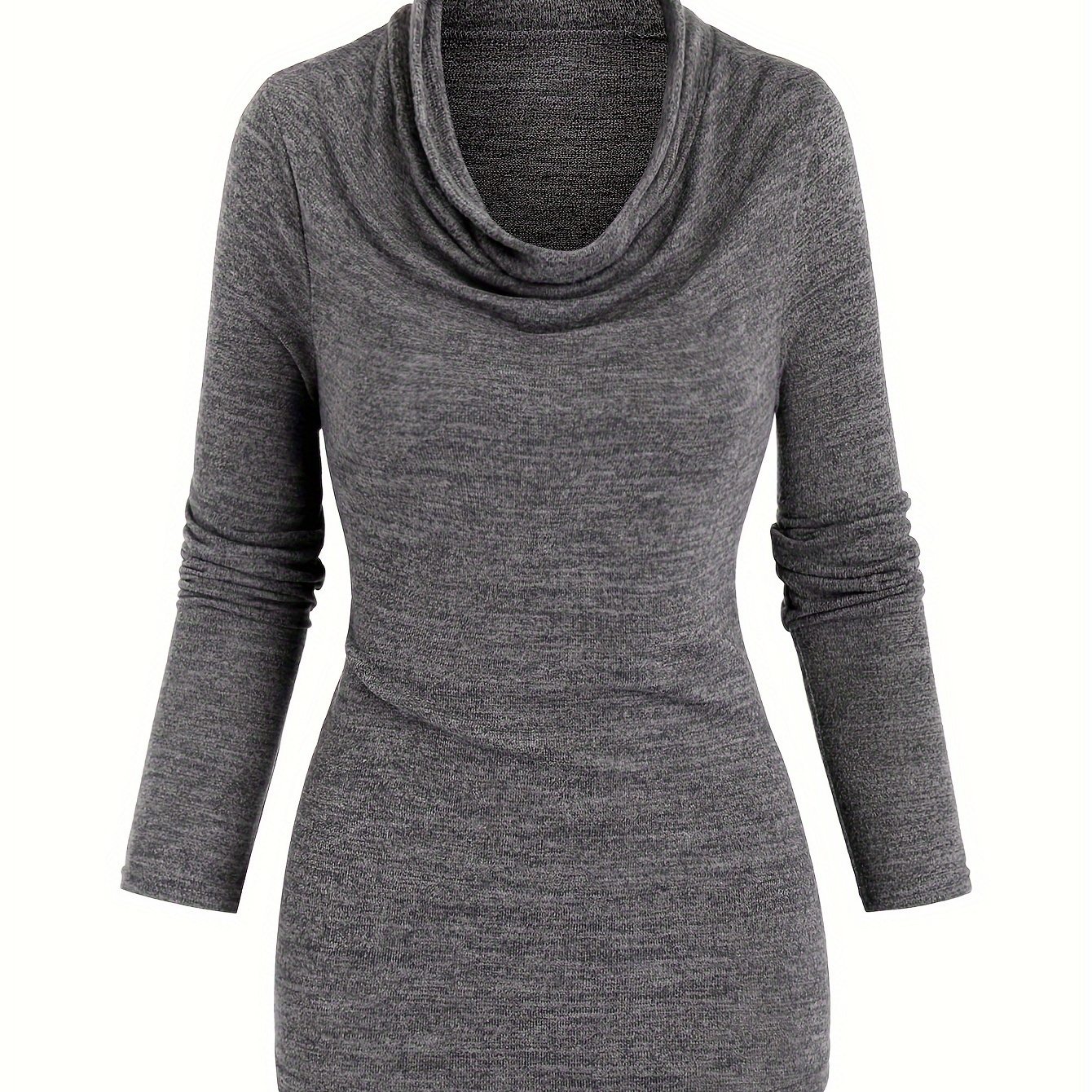 

Solid Cowl Neck Simple T-shirt, Versatile Long Sleeve T-shirt For Spring & Fall, Women's Clothing