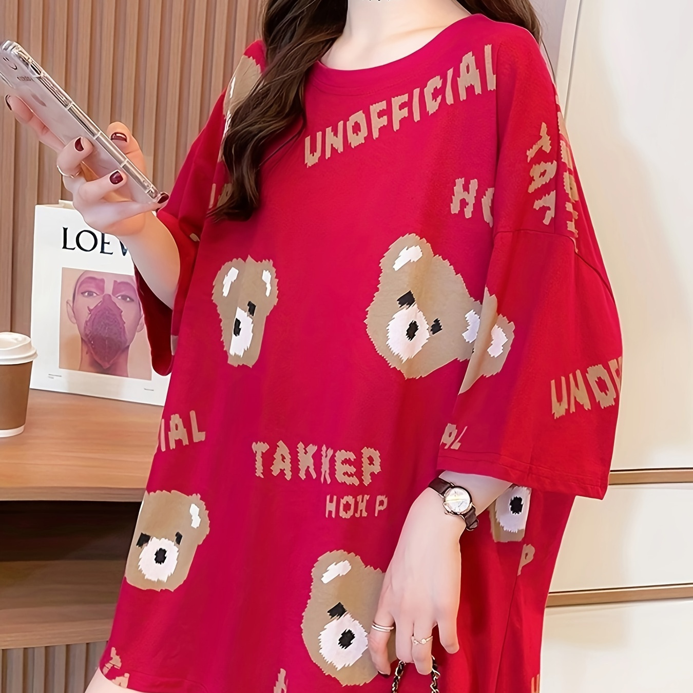 

Women's Casual Cartoon T-shirt - Polyester 95%, Elastane 5% - Crew Neck, Short Sleeve, Oversized, Knit Fabric, Medium Stretch - Spring/summer/fall Fashion Tops