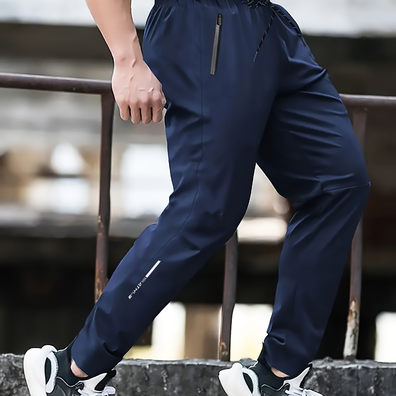 

Men's Slim- Joggers - Lightweight, Stretchy Polyester With Zipper Pockets For Running & Casual Wear, Flat Shoes,