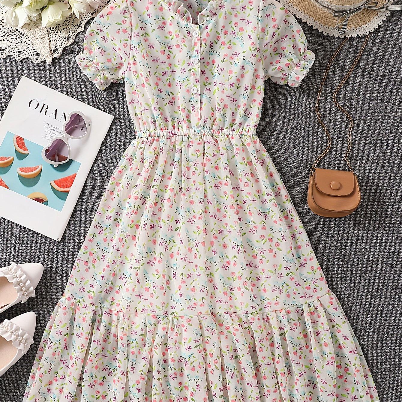 

Elegant Girls Chiffon Flora Dress Sweet Dresses For Summer Holiday Party