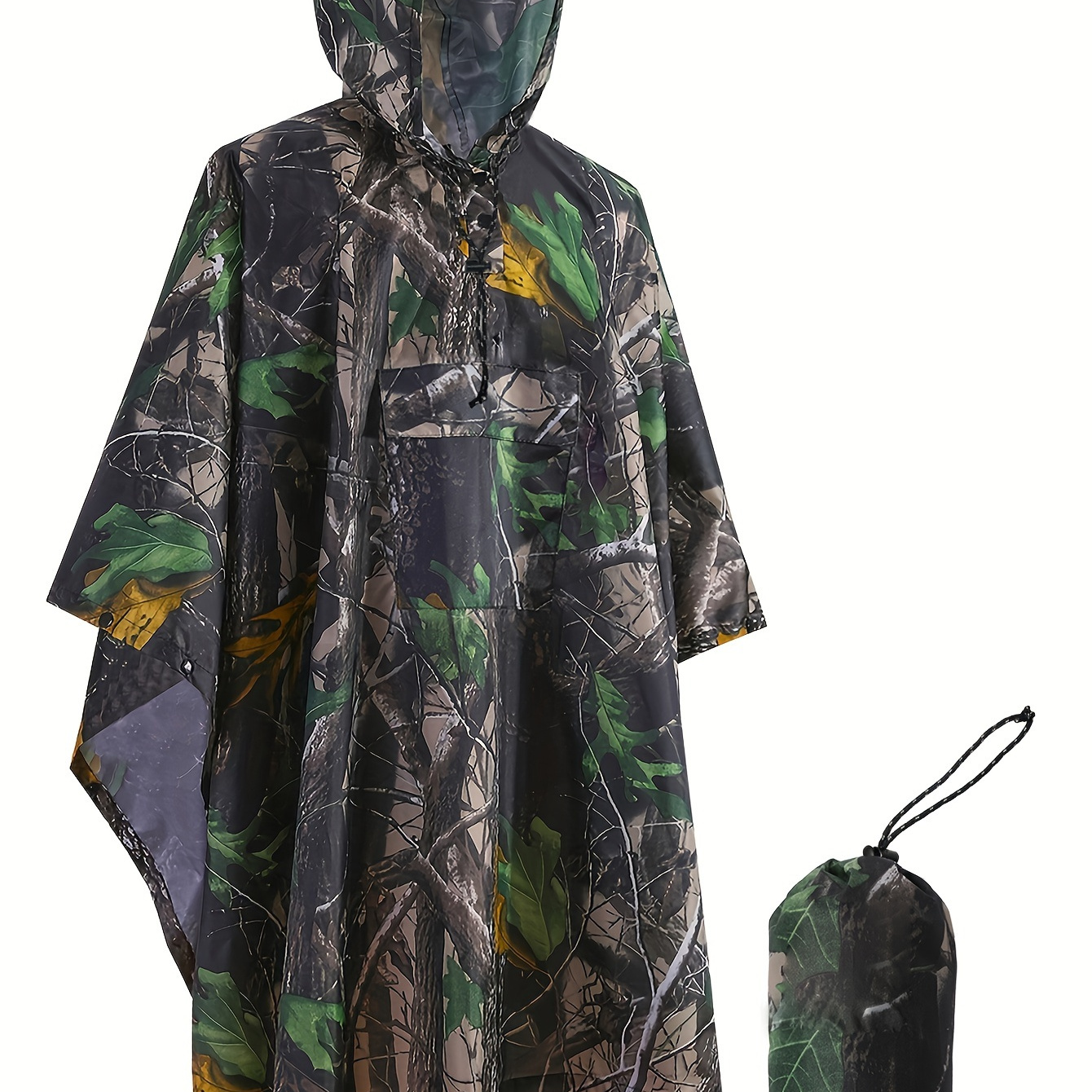 

Leaf Pattern Hooded Waterproof Raincoat, Men's Breathable Poncho Cloth For Outdoor Activities