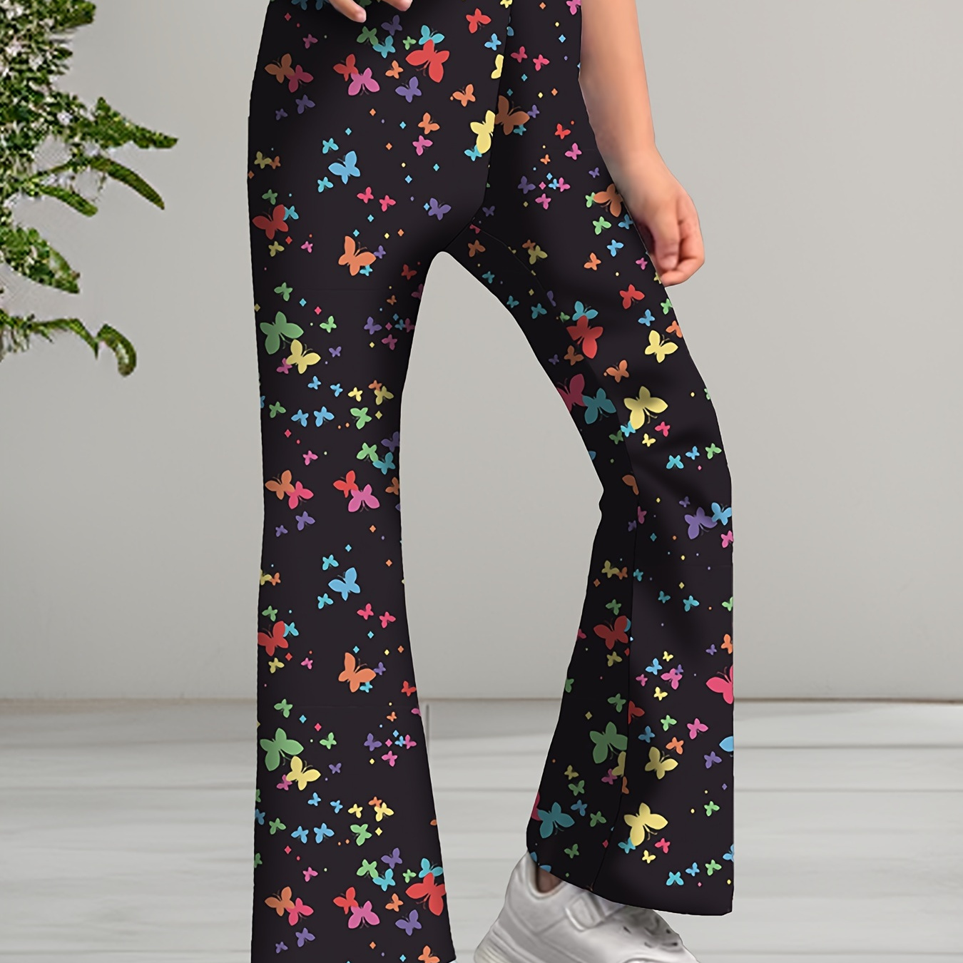 

Girls' Trendy Print Stretch Flare Pants - Fashionable & Comfortable, Machine Washable