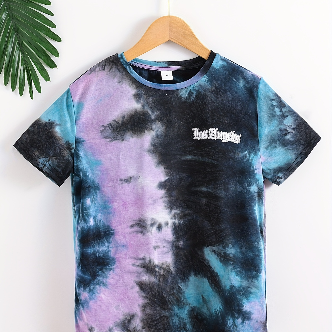 

Stylish Tie Dye Los Angeles Letter Print Boys Creative T-shirt, Casual Lightweight Comfy Short Sleeve Tee Tops, Kids Clothings For Summer