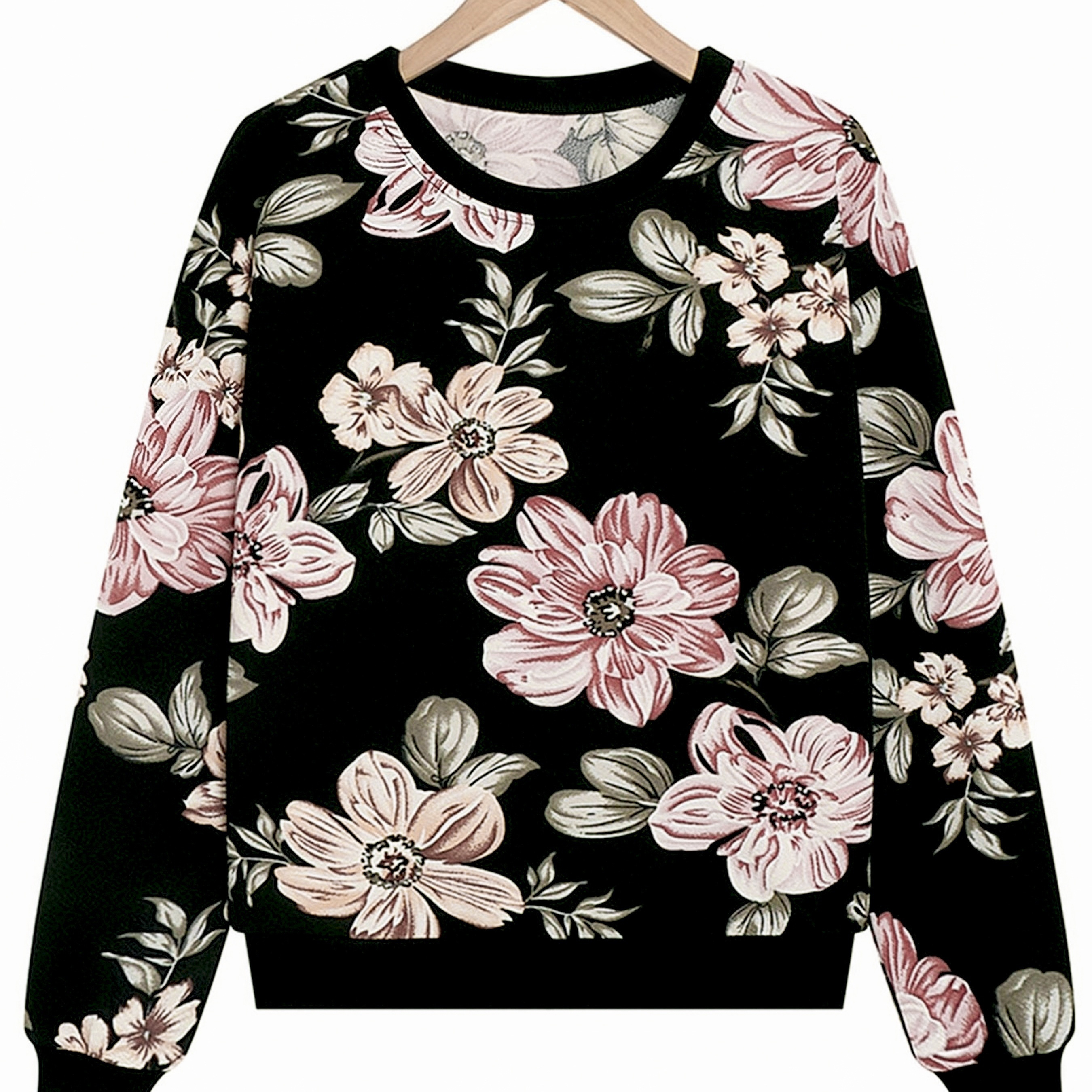 

Sweat-shirt À Col Rond Imprimé Floral, Sweat-shirt Décontracté À Manches Longues Et Épaules Tombantes, Vêtements Pour Femmes