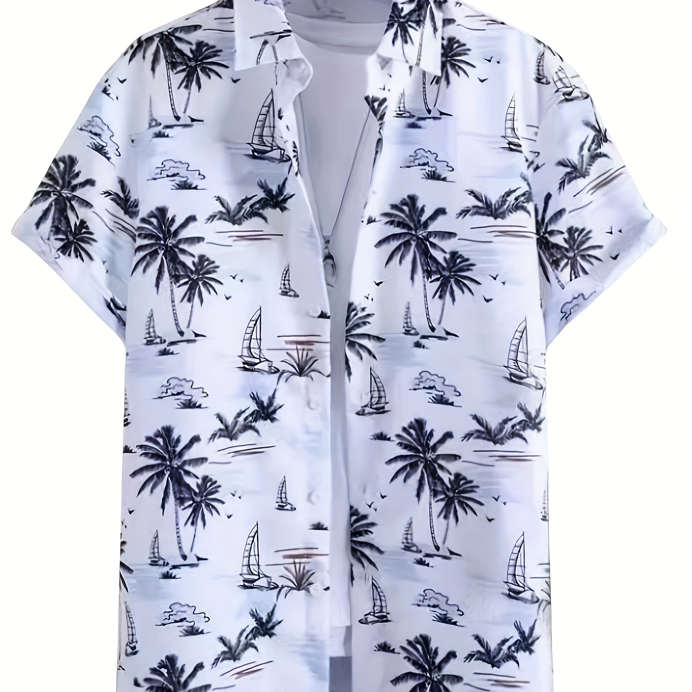 

Men's Tropical Floral Print Short Sleeve Shirt, Casual Summer Hawaiian Vacation Style, Button-up Top