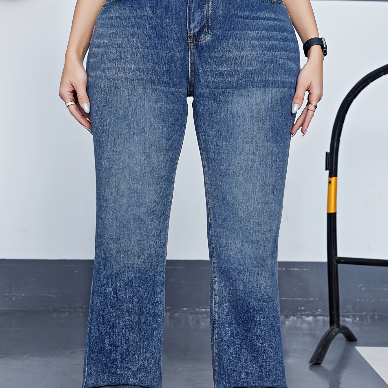 

Large Size Jeans Deep Blue Stretch Big Straight Leg Wide Pants