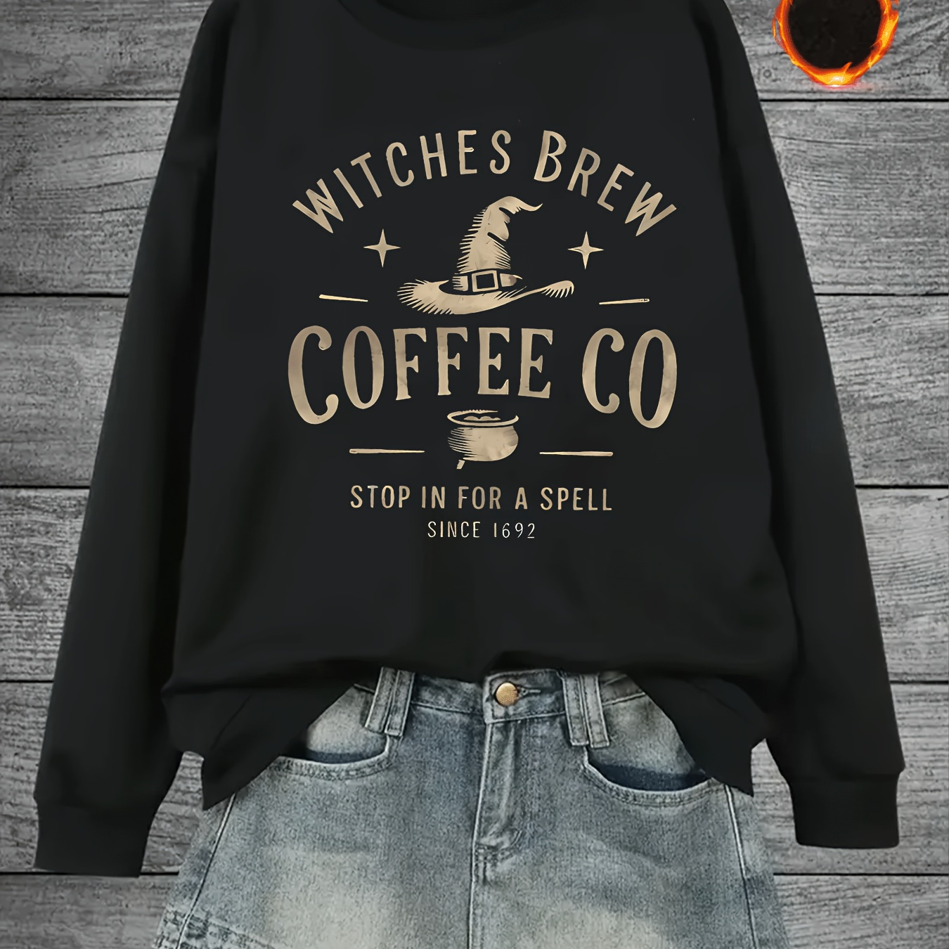 

1pc Women's Sweatshirt, Cozy Polyester, Round Neck, Casual Pullover With Hat Print, Breathable Fabric, Vintage Style, All-season, Adult Fit, Knit Top
