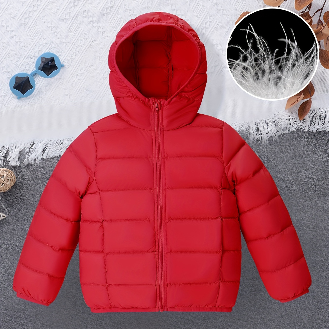 

Girls Duck Down Padded Solid Color Hooded Zipper Puffer Coat Versatile & Warm Girls Winter Clothes