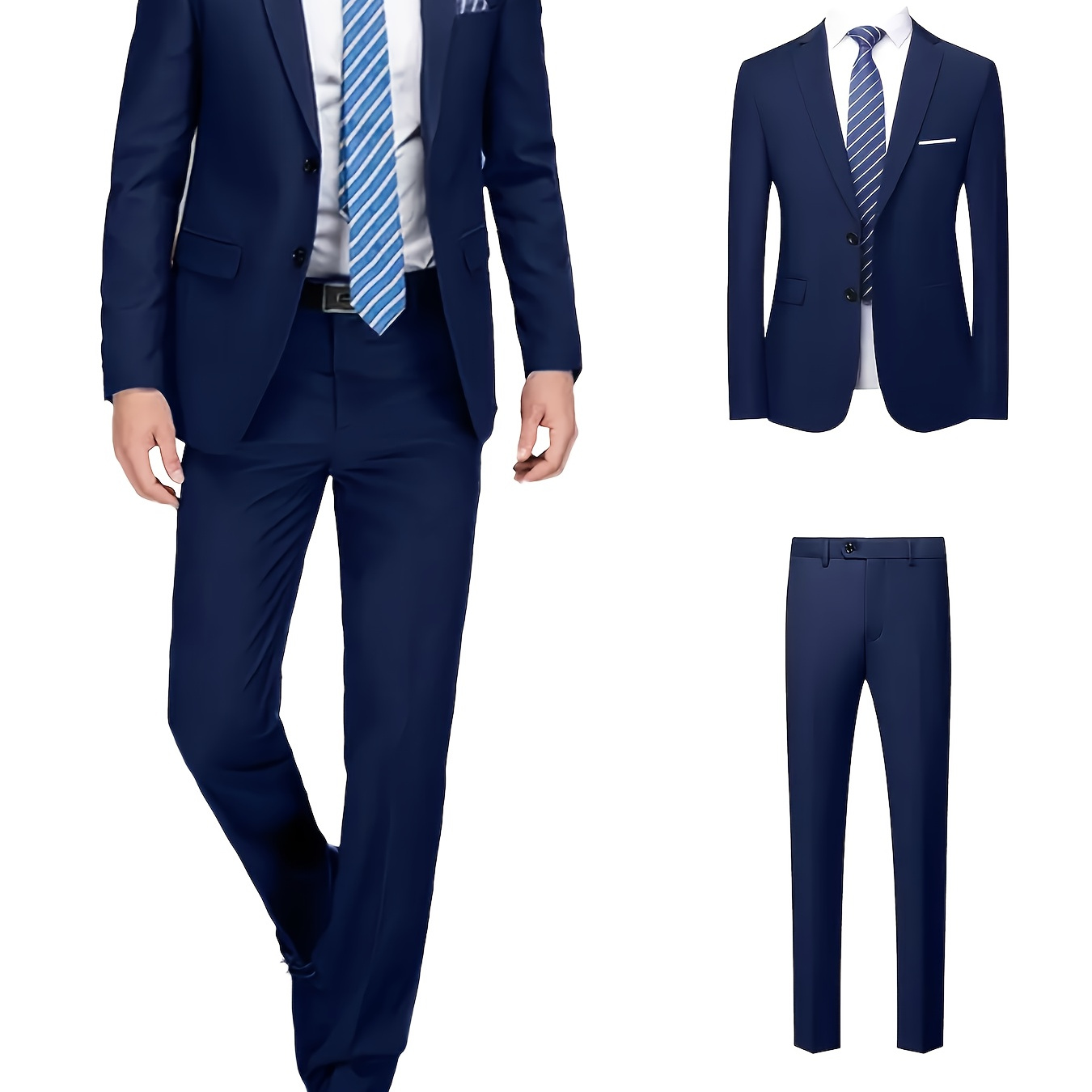 

Ensemble de costume élégant 2 pièces pour homme - Polyester % couleur unie, tissu non extensible, manches longues, col à , coupe standard, détail boutonné, tissé, pour les réunions d' et les