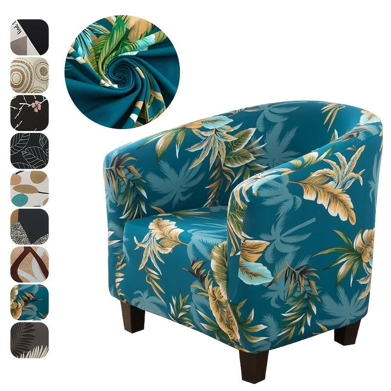 

1pc Milk Silk Printed Club Chair Slipcover Stretch Barrel Chair Covers Solid Color Tub Chair Slipcovers Spandex Armchair Sofa Cover Removable Couch Furniture Protector Arm Chair Cover For Living Room