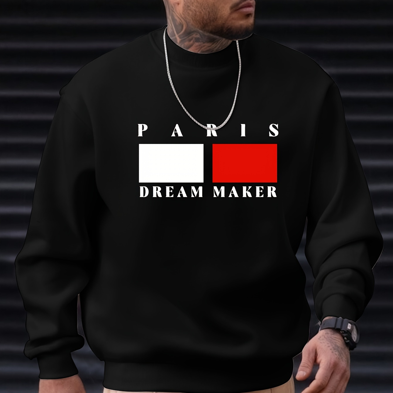 

Paris Dream Maker Letter Print Men's Long Sleeve Crew Neck Sweatshirt, Trendy Pullover Sweatshirt, Casual Comfortable Versatile Top For Spring & Autumn, Outdoor Sports