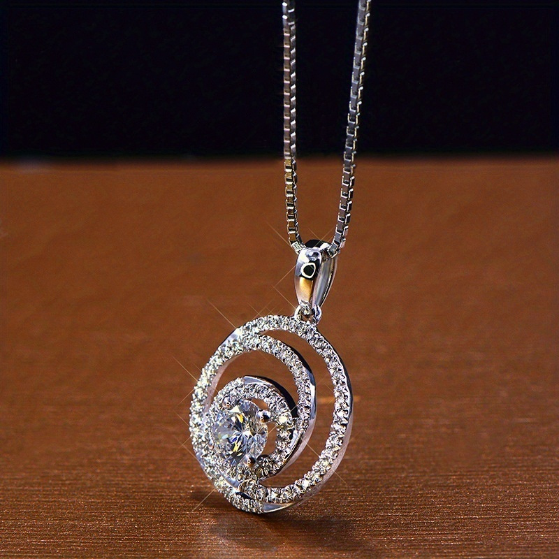 

Sparkling Silver Plated White Sapphire Spiral Circle Pendant Necklace Party Bridal Jewelry For Women