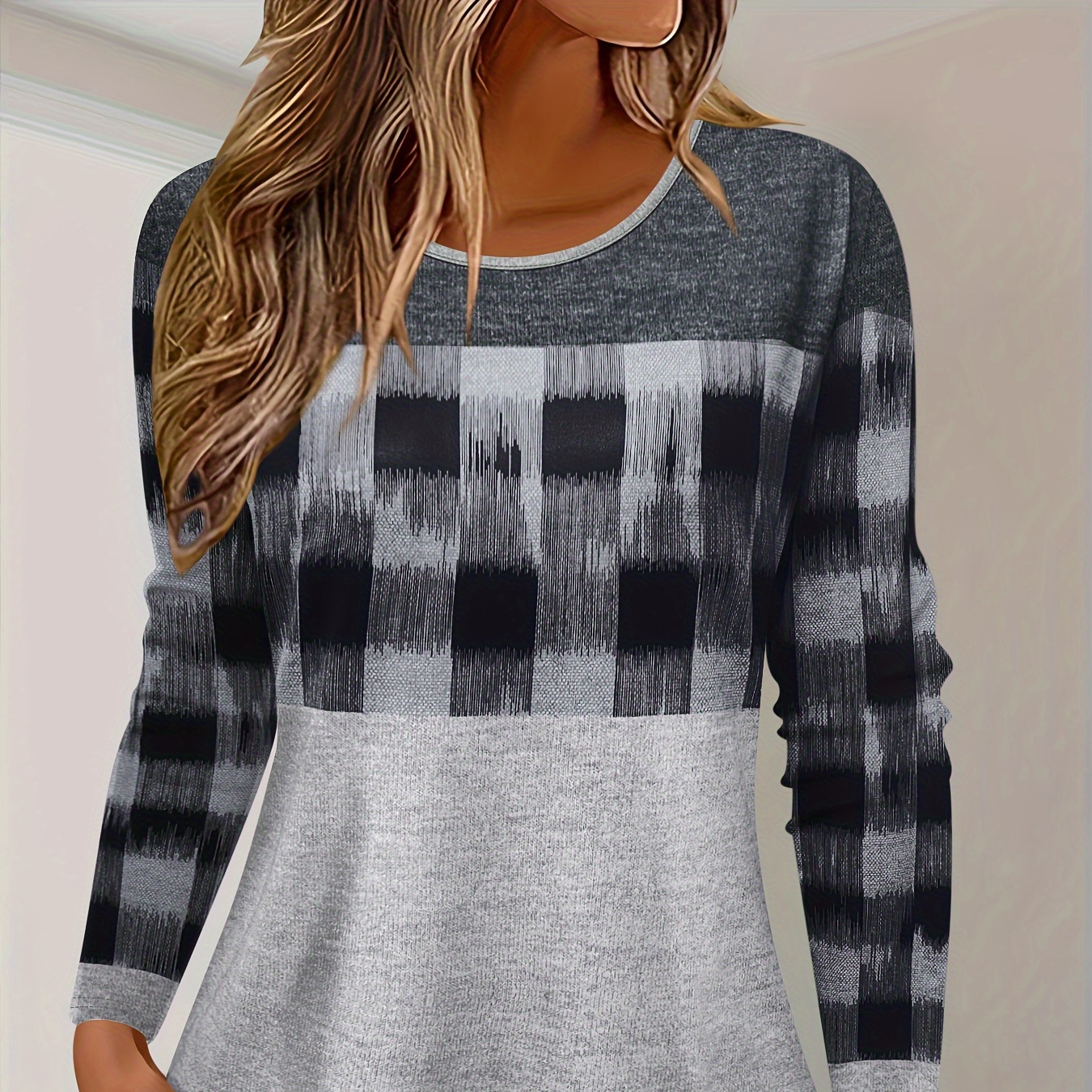 

Plus Size Print T-shirt, Crew Neck Long Sleeve Casual T-shirt, Women's Plus Size clothing
