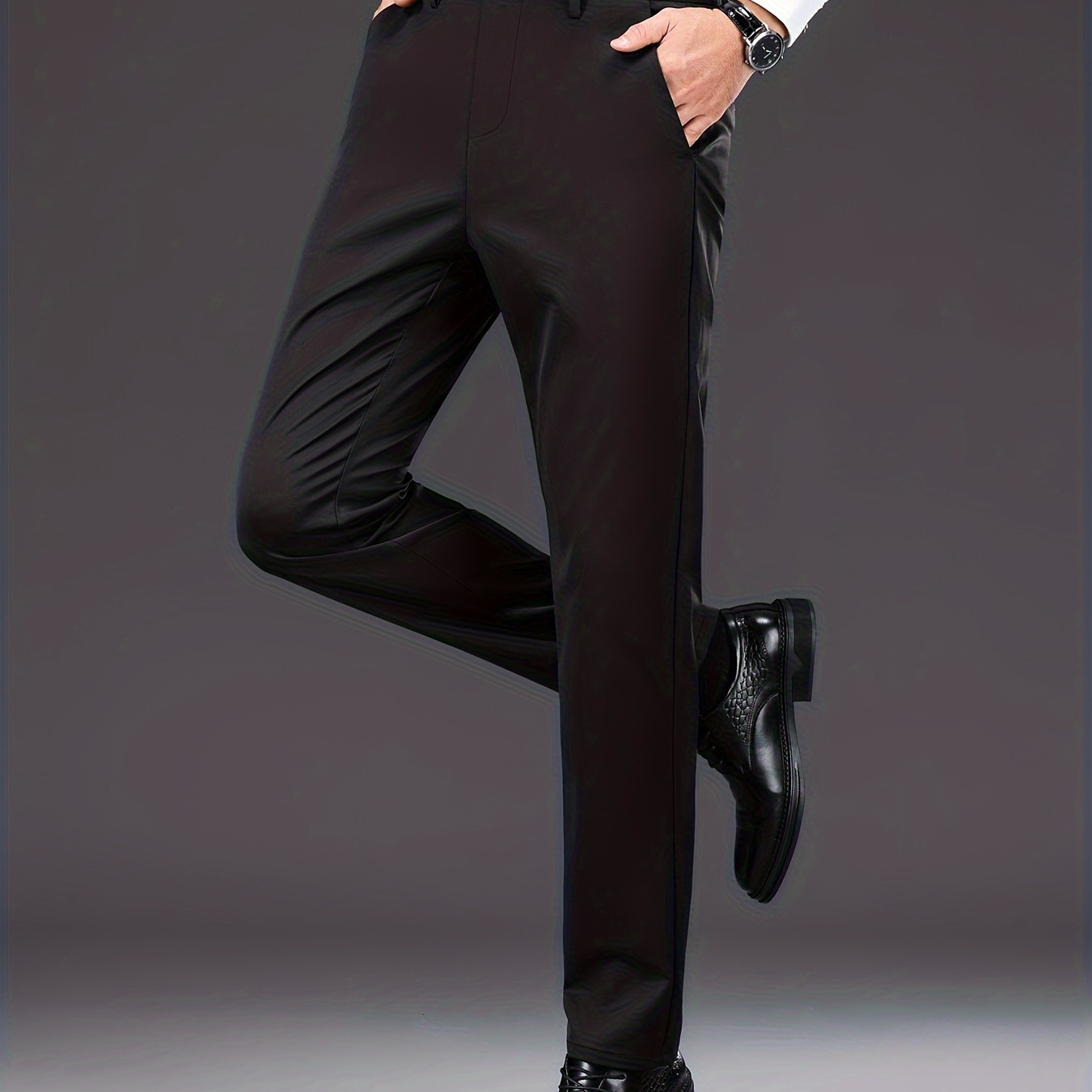 Classic Design Dress Pants Men's Formal Solid Color Slightly - Temu