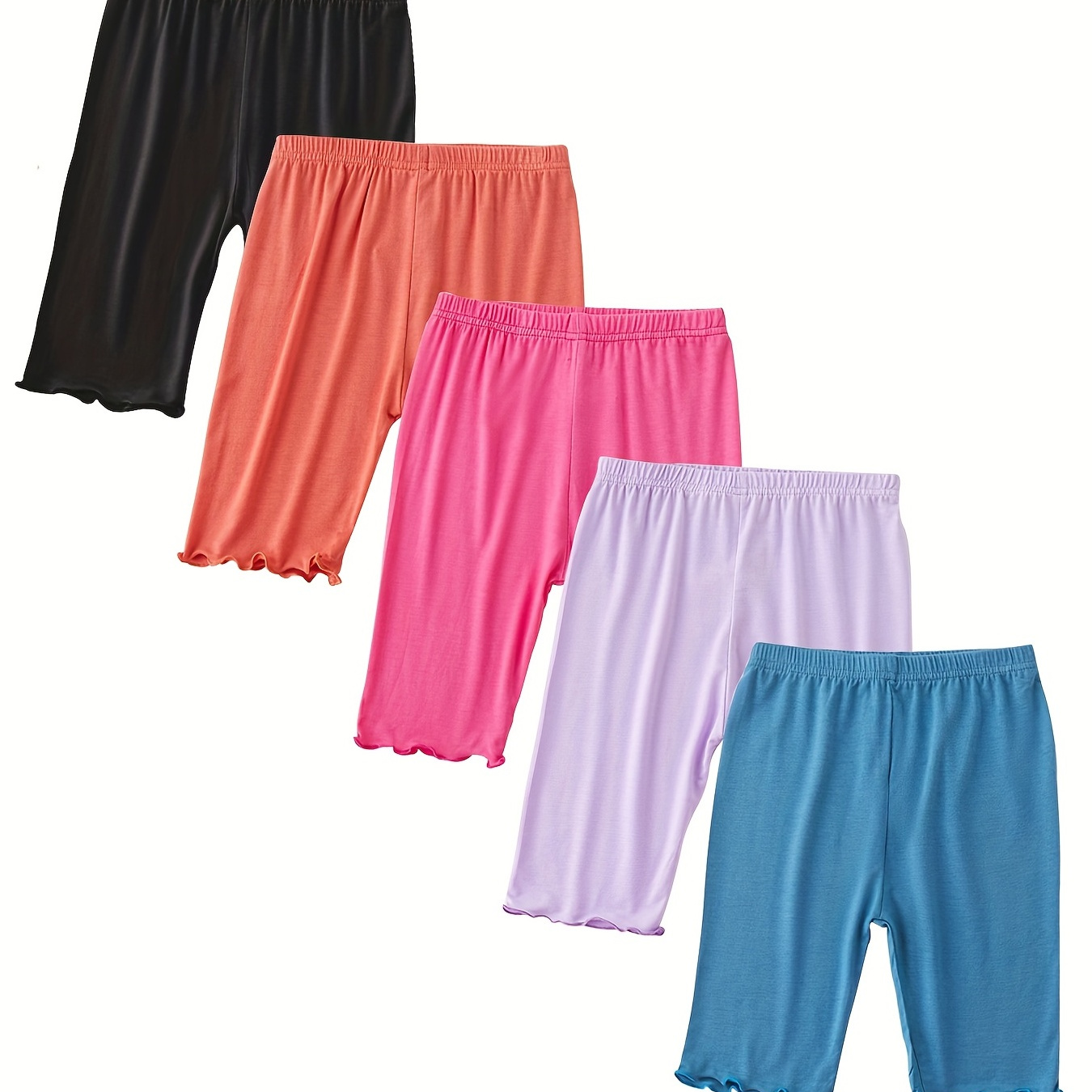 

5pcs Girls' Comfy Modal Dance Shorts Stretch Sports Shorts Bottoming Shorts With Flounce Fringes