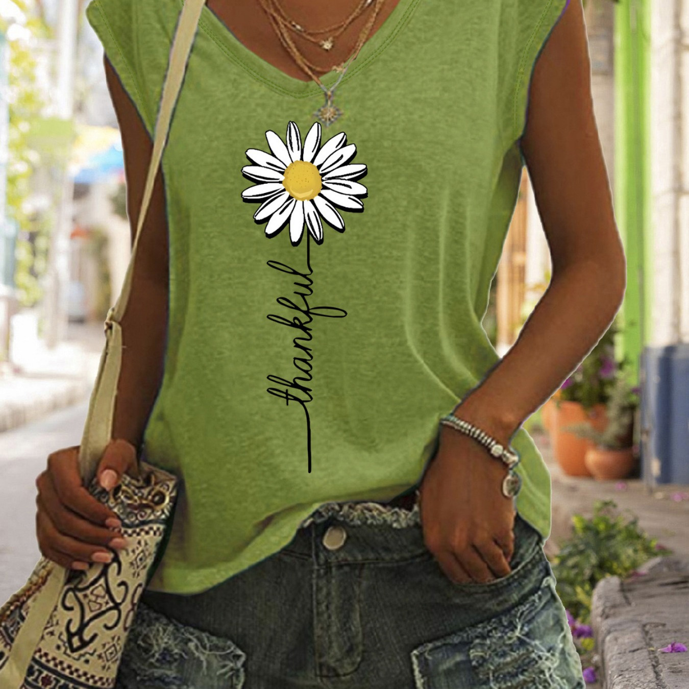 

Floral Print Tank Top, Casual V Neck Tank Top For Summer, Women's Clothing