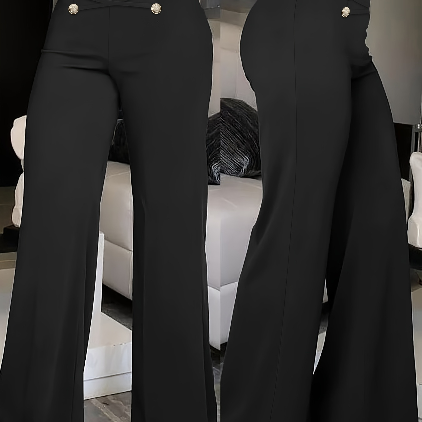 

Pantalon Décontracté à Taille Élégante à Double Boutonnage, Couleur Unie, Polyester, Lavable en Machine - Toutes , Style Reine, Design Haut de Gamme