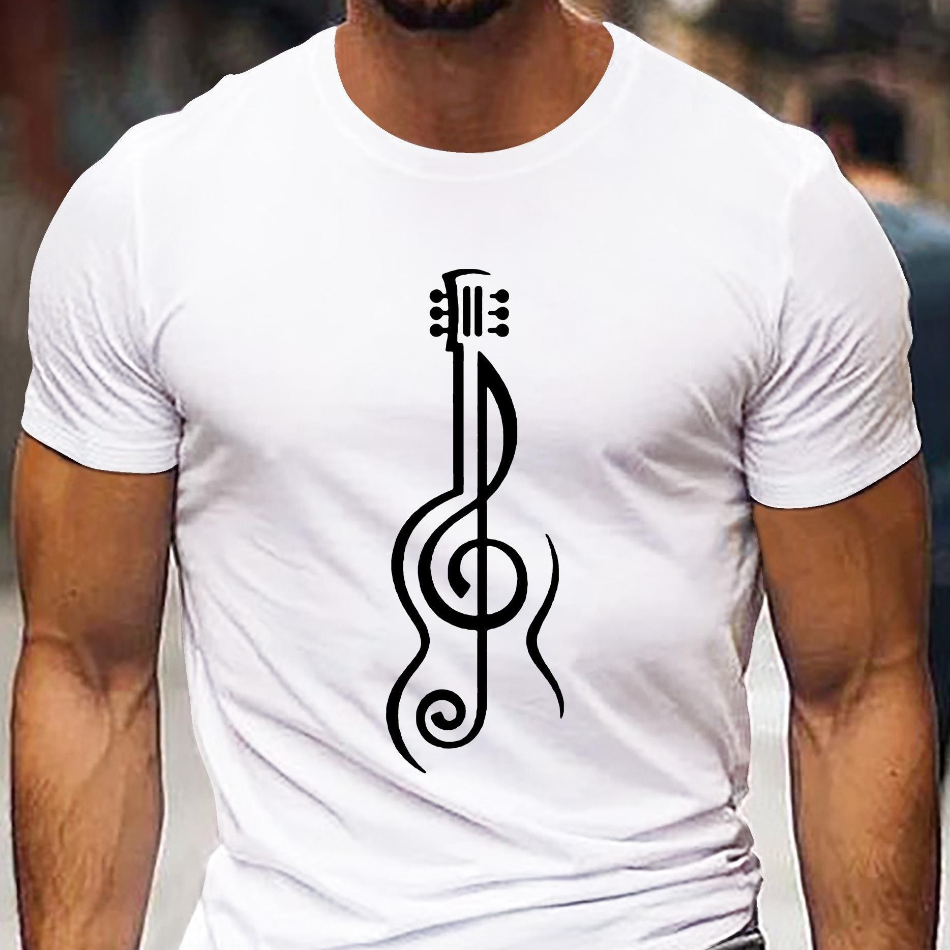 

Music Creative Print Summer Casual T-shirt Short Sleeve For Men, Sporty Leisure Style, Fashion Crew Neck Top For Daily Wear