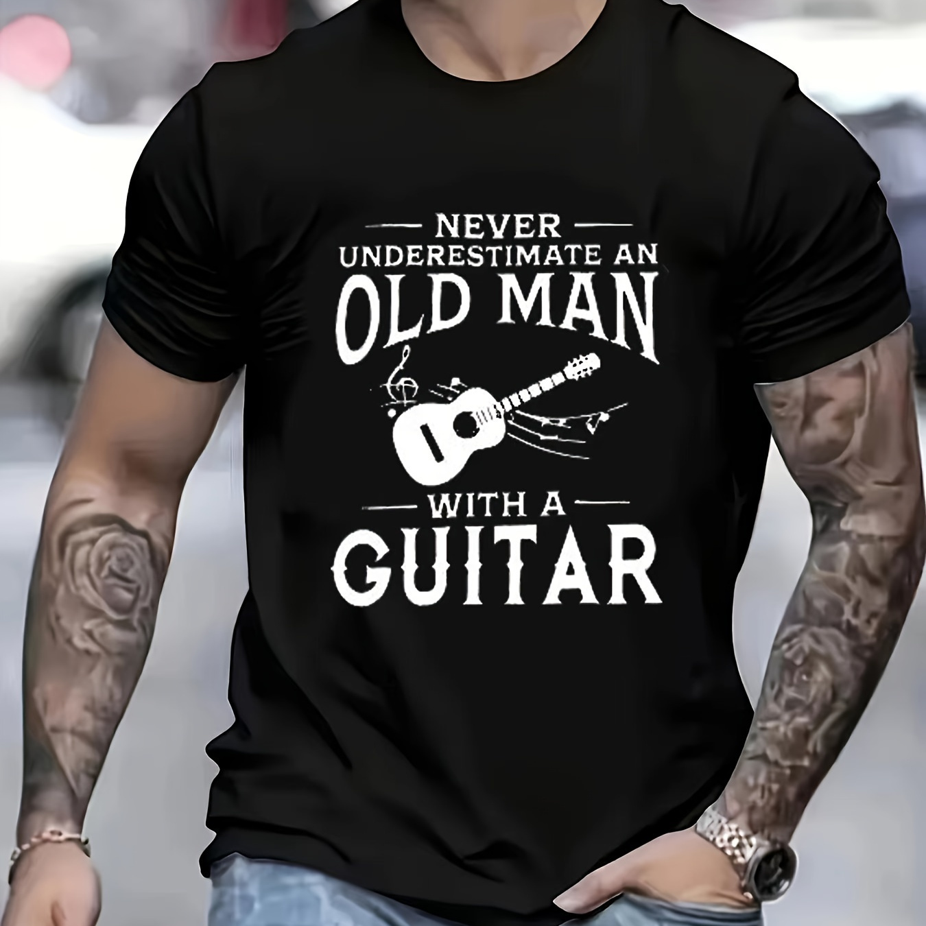 

Men's Novelty 3d Guitar Print T-shirt, Casual Fashion Tee, Street Style Short Sleeve Crew Neck Shirt