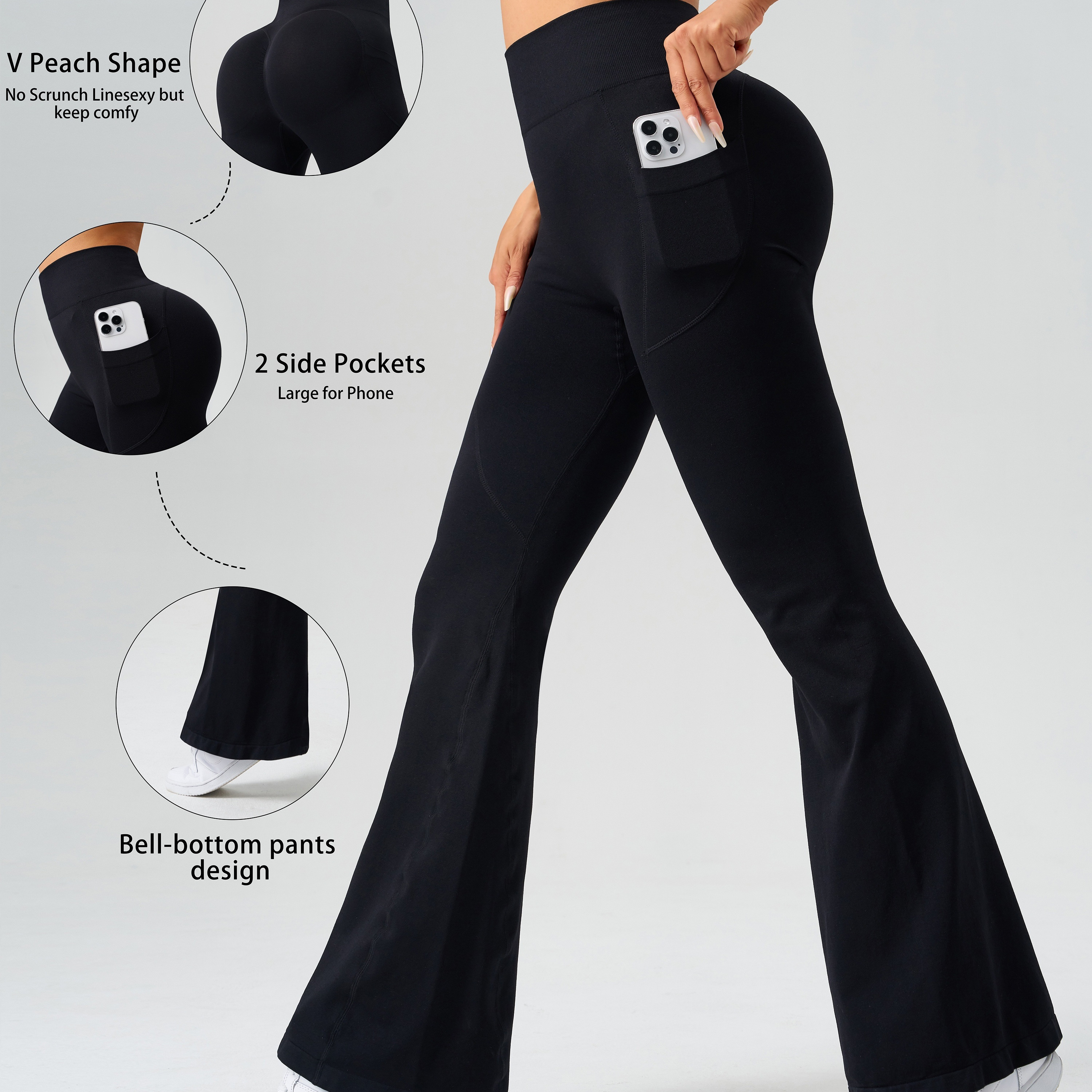 

Legging de taille élastique poche de unie, pantalon de , vêtements de