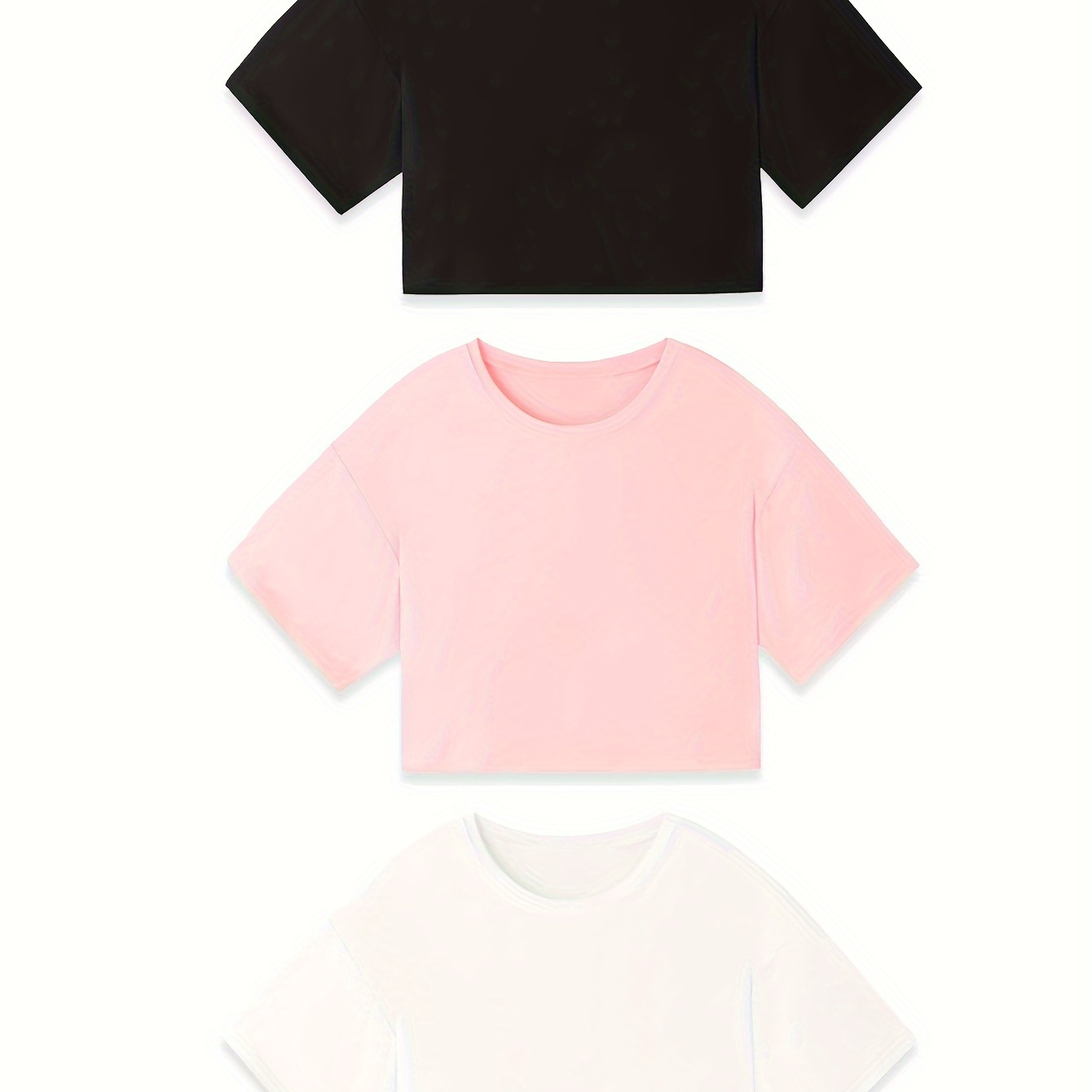 

3 Piece Girls Sports Shirt Quick-drying Short-sleeved Crop Top/back Slit T-shirt Workout Casual Summer Children 6-14 Years Old