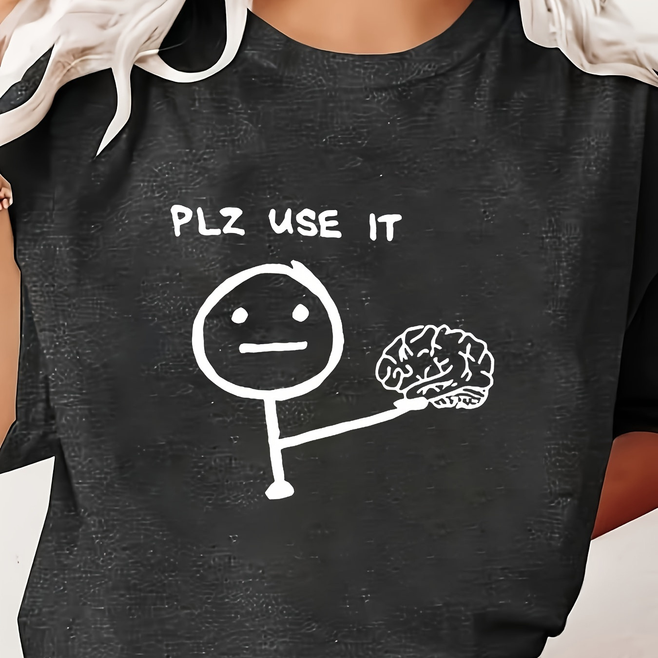 

Brain Print T-shirt, Short Sleeve Crew Neck Casual Top For Summer & Spring, Women's Clothing