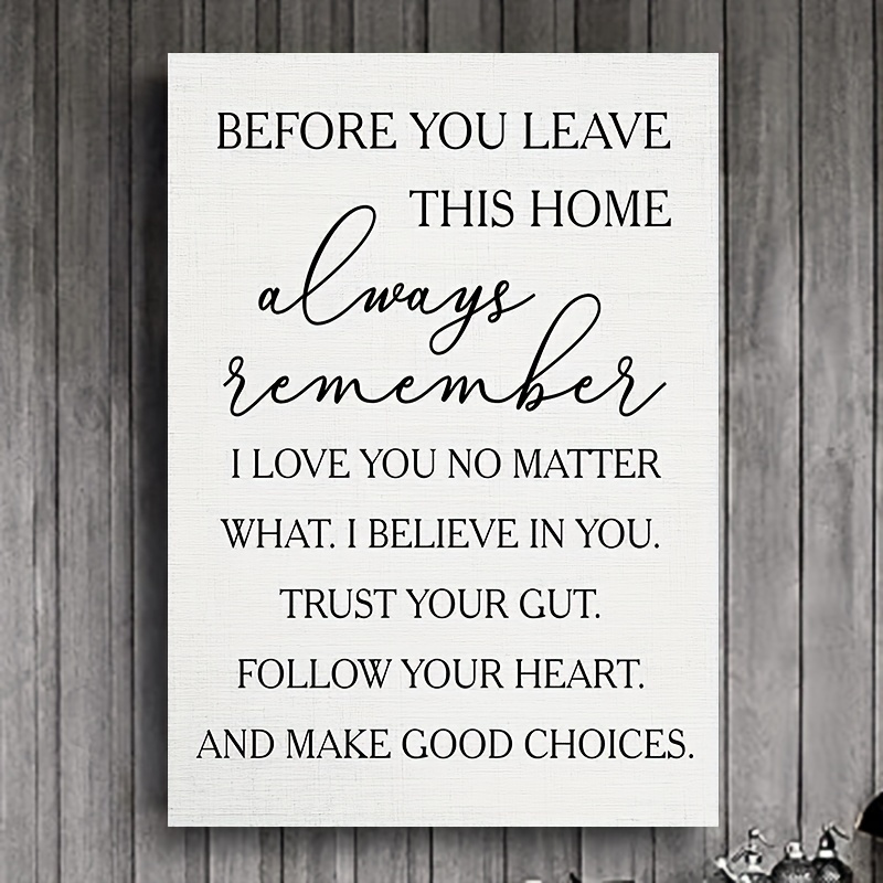 

1pc You Leave This Home Always Remember Grey Typographic Wall Art Unframed Black And Grey Love Quote Canvas Wall Art Artwork Home Decor For Bedroom Living Room Bathroom No Framed