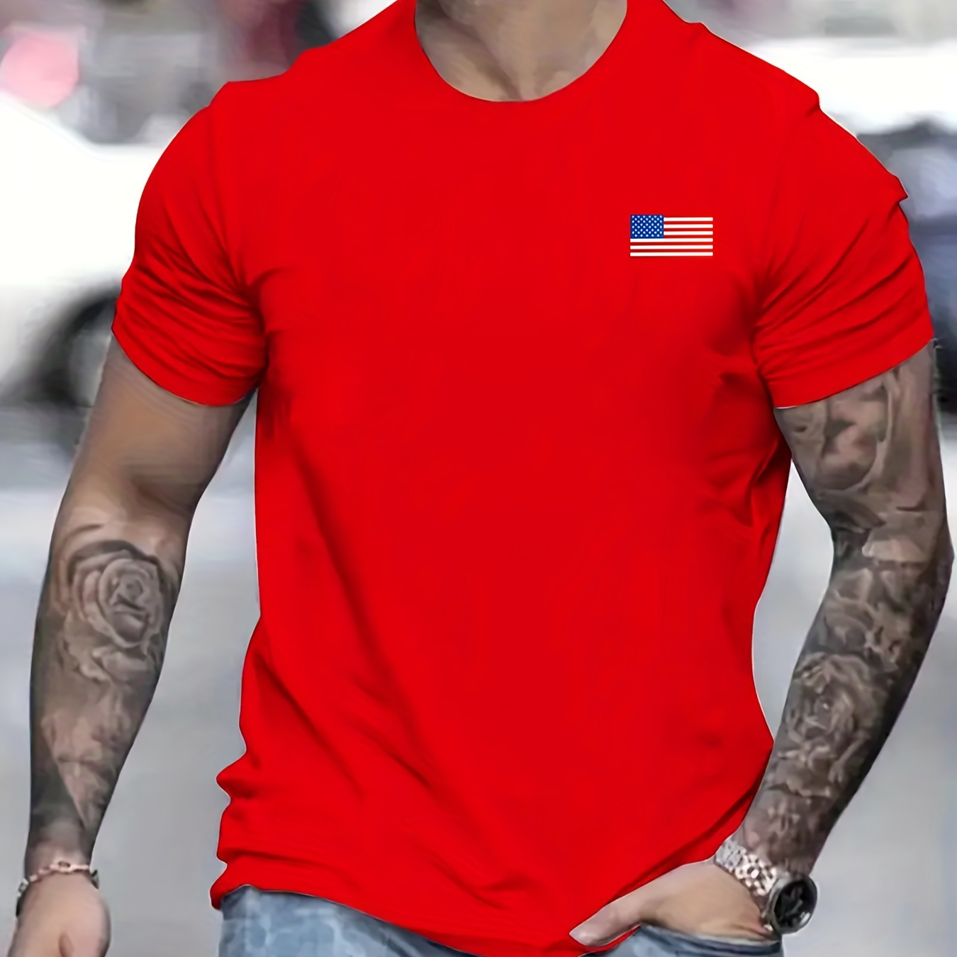 

American Flag Pattern Print Men's Comfy T-shirt, Graphic Tee Men's Summer Outdoor Clothes, Men's Clothing, Tops For Men