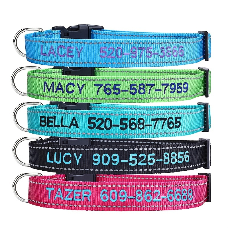 

Custom Embroidered Dog Collar With Personalized Name And Phone Number - 4 Adjustable Sizes For Pet Safety And Identification