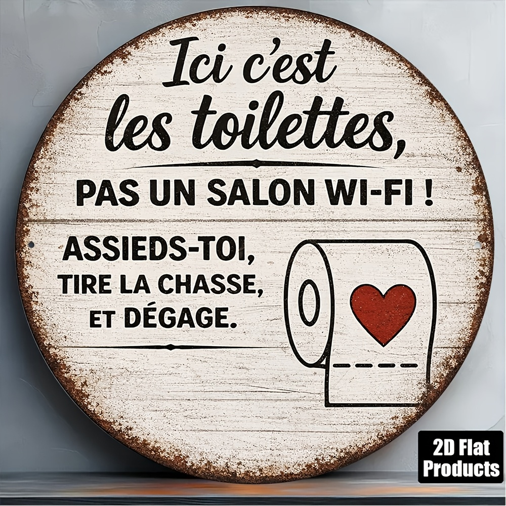 TEMU Plaque de toilettes vintage plate 2D, 1 pièce, pour la décoration de salle de bain, plaque de toilettes humoristique avec en anglais, décoration