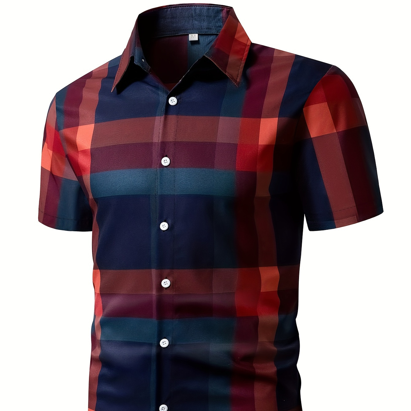 

Plaid Pattern Men's Retro Color Block Short Sleeve Button Up Shirt For Summer Resort Vacation
