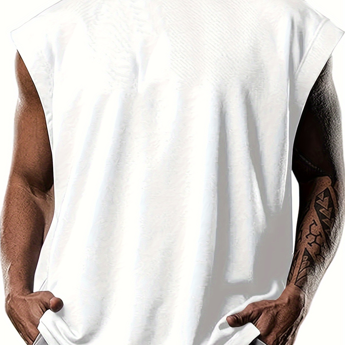 

Men's Hooded Solid Stripe Pattern Knit Sleeveless Tank Top, Chic And Trendy Hoodie Sports Vest Versatile For Summer Sports And Outdoors Wear