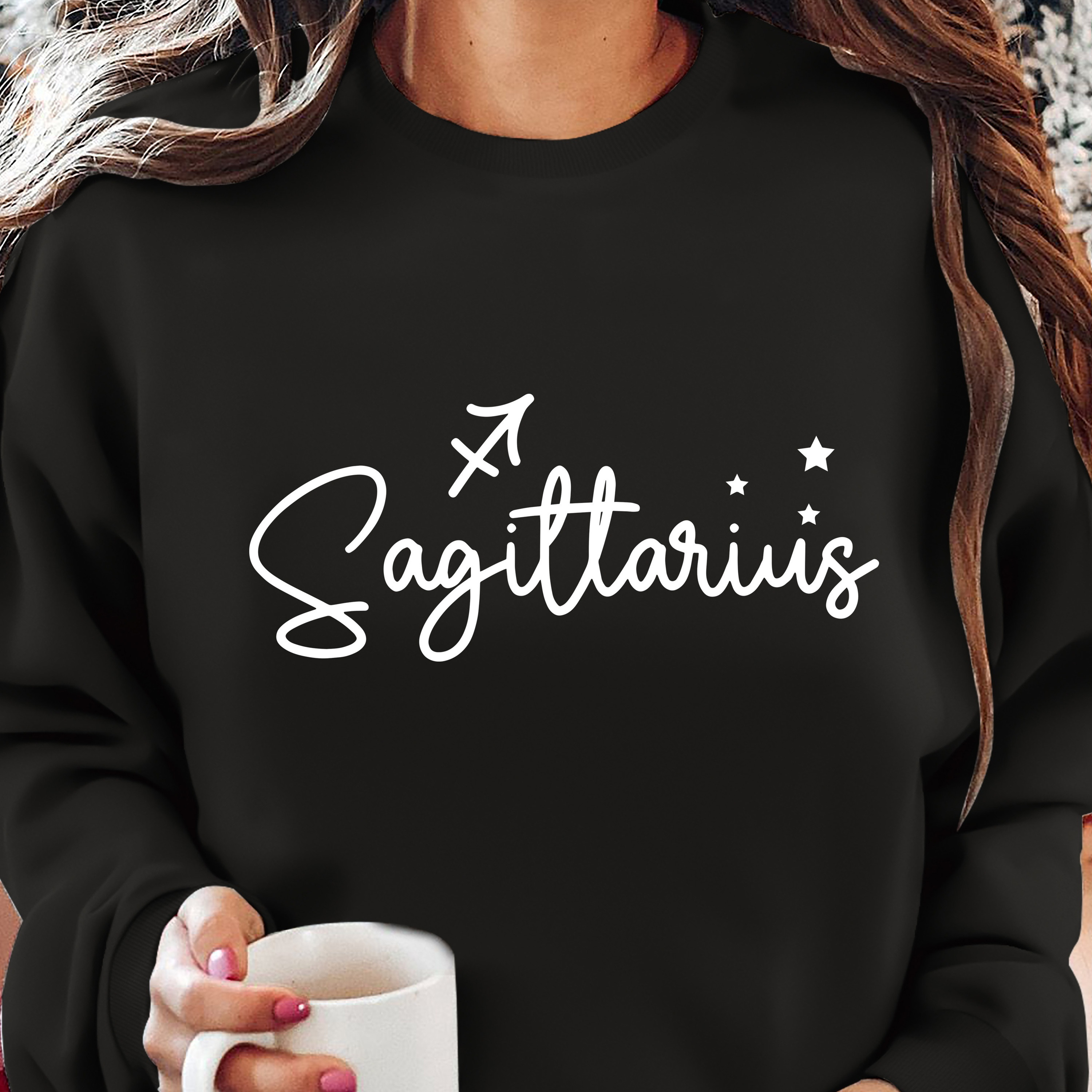 

Constellation Long Sleeve Crewneck Sweatshirt For Women, Fashion Sports Sweatshirt, Geometric Pattern, Polyester Knit Fabric, All