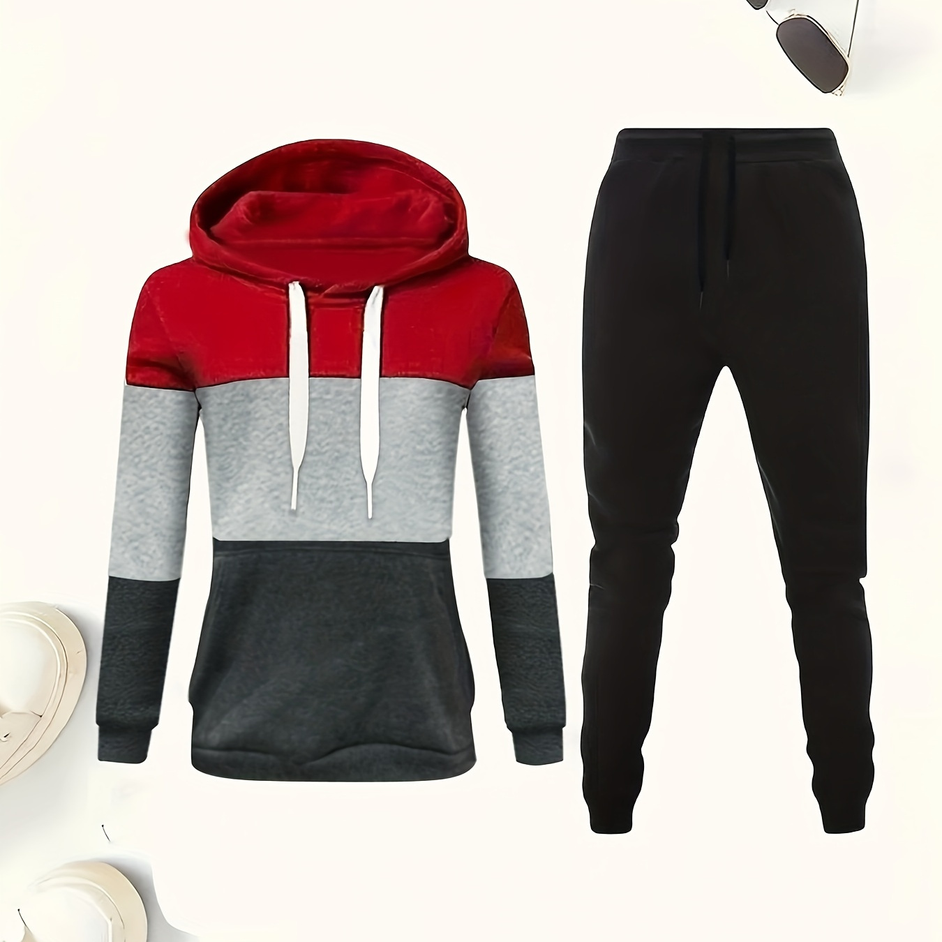 

Ensemble Hoodie et Jogger à de Couleur pour Femme - Manches Longues Décontractées, Pantalon à Cordon avec Poches pour Automne/Hiver