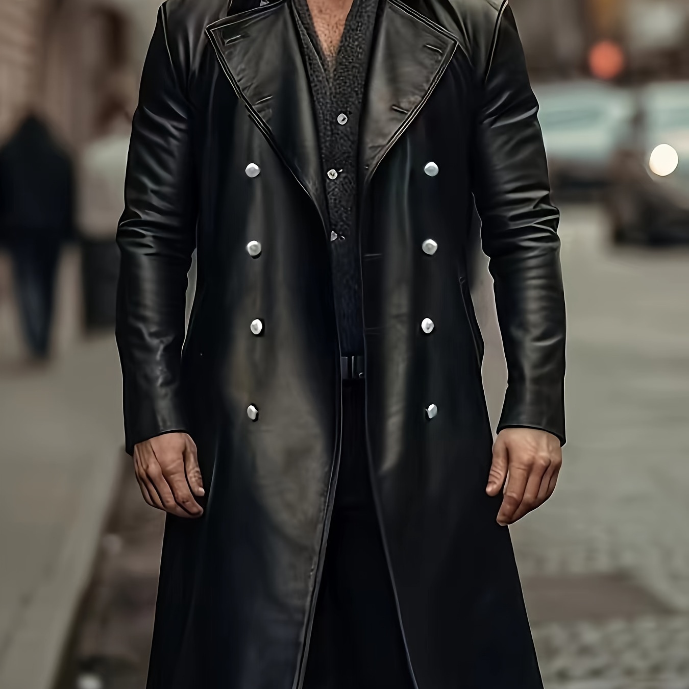 Leather hot sale overcoat men