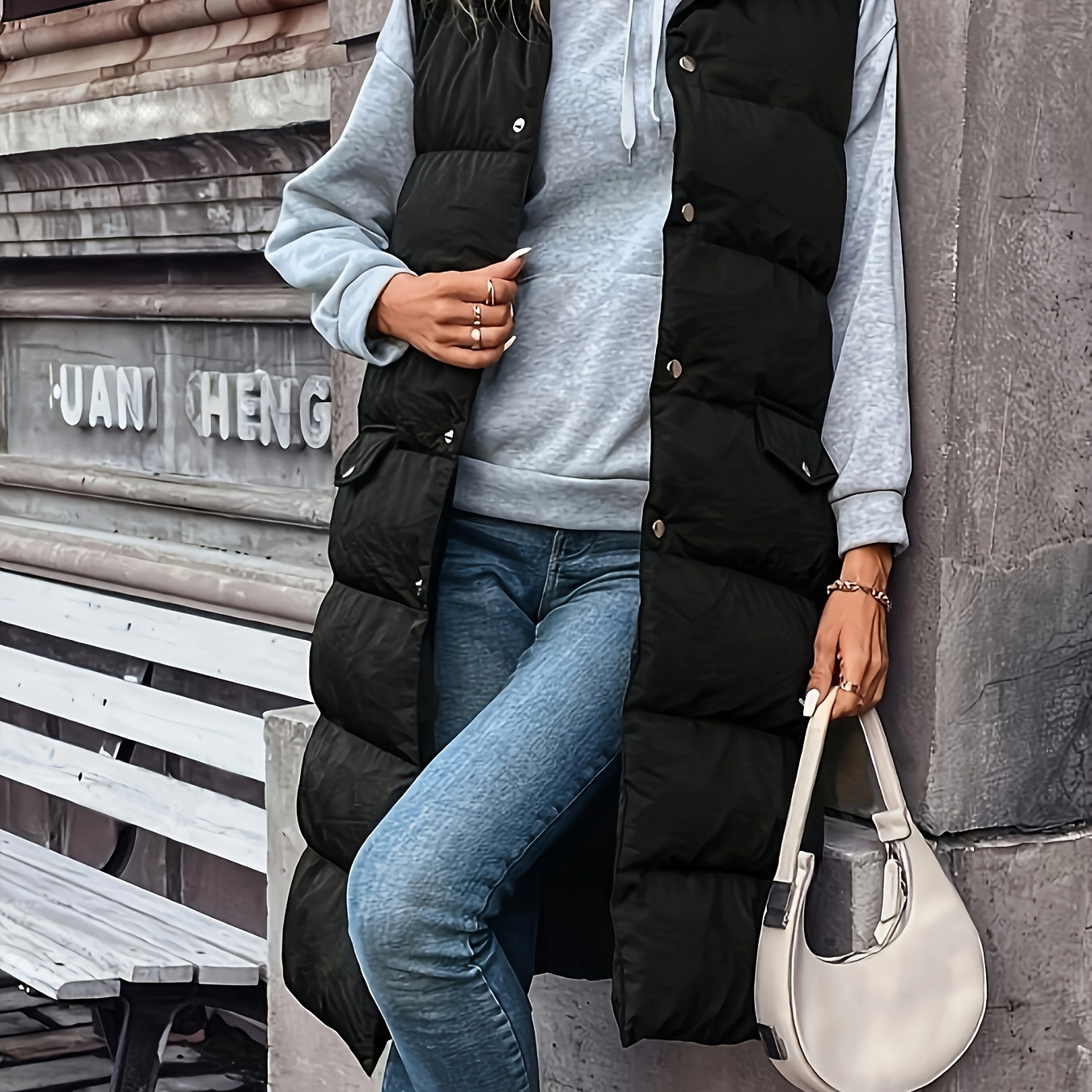 

Solid Color Zip Up Fluffy Vest Jacket, Casual Sleeveless Warm Gilet Jacket For Fall & Winter, Women's Clothing