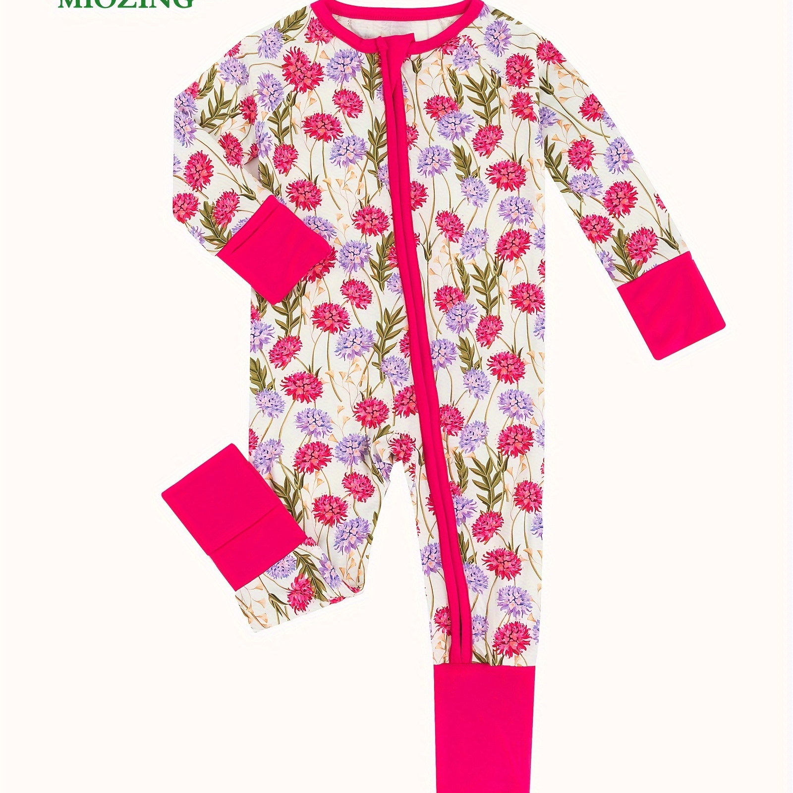 

Miozing Bamboo Fiber Bodysuit For Baby, Cartoon Color Clash Flower Pattern Long Sleeve Onesie, Infant & Toddler Girl's Romper