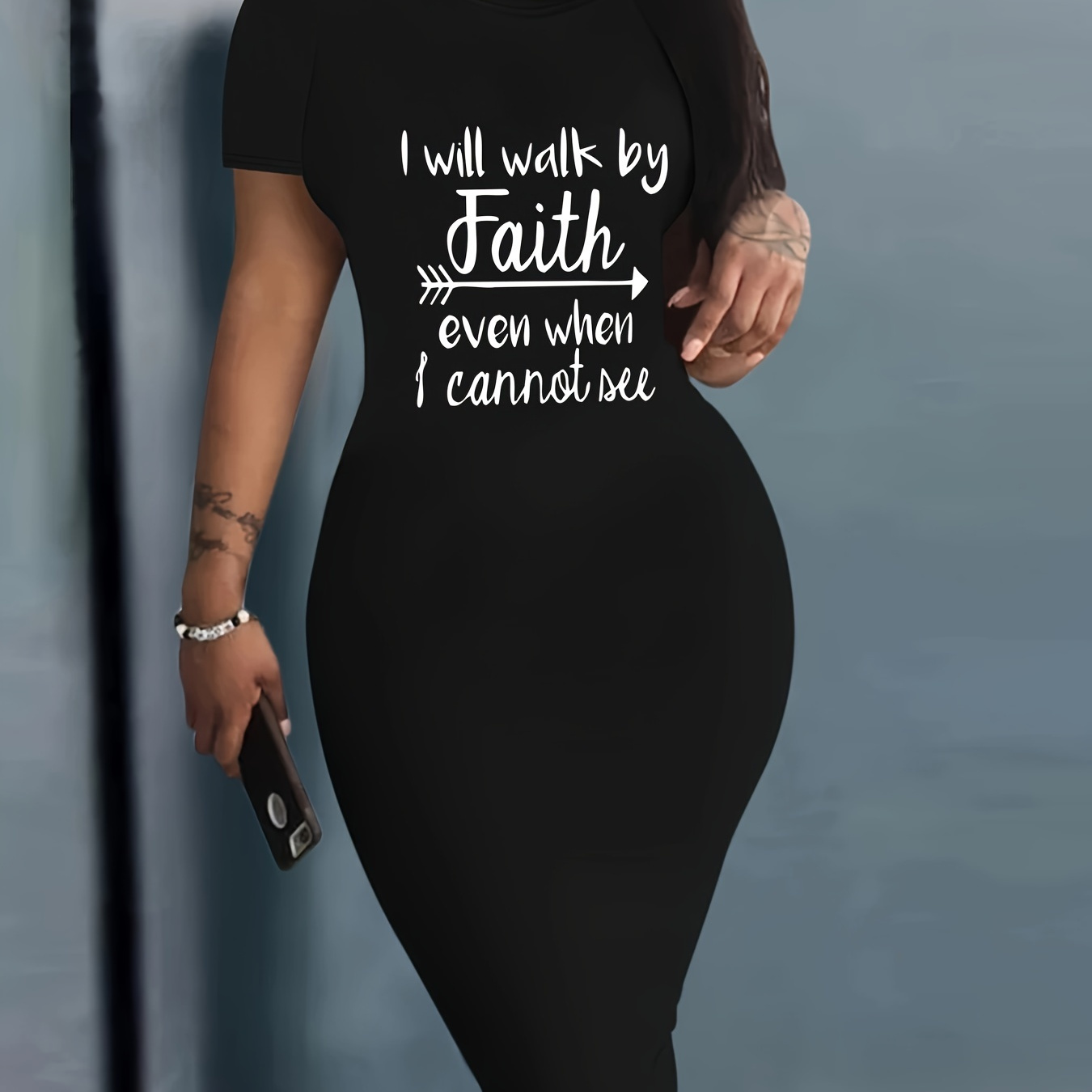 

Women's Summer Fashion With "i Will Walk " Print - Casual Crew Neck, Short Sleeve, Stretchy Polyester-spandex , Machine Washable, Casual Summer Dress|bodycon Style|knit Construction