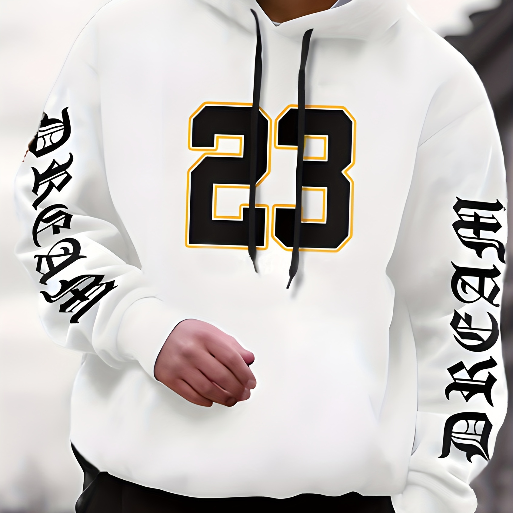 

Letter & Number 23 Print Hoodie For Men, Casual Breathable Comfy Hooded Sweatshirt, Men's Clothing For Outdoor