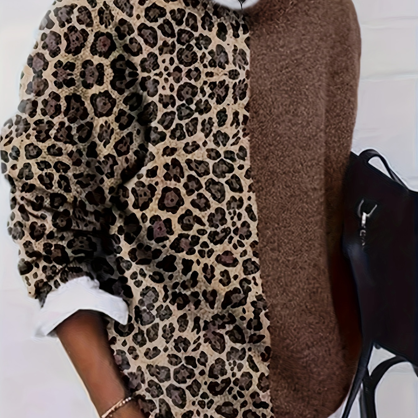 

Size Leopard Sweater - Cozy Knit, Round Neck, Long Sleeve Pullover For Women - Fall/winter, Plus Size Sweaters