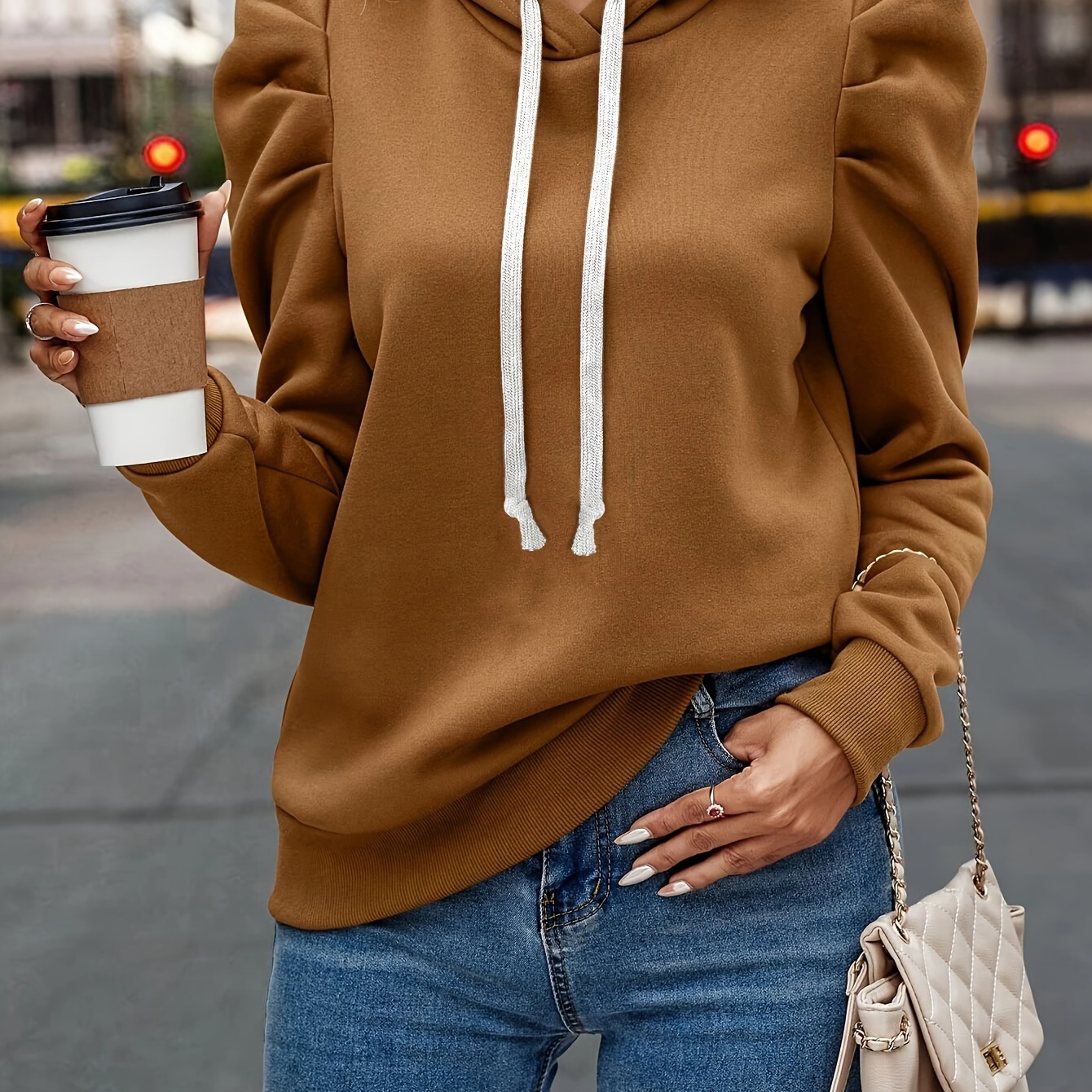 

Drawstring , Long Sleeve Sweatshirt For Fall & , Women's Clothing