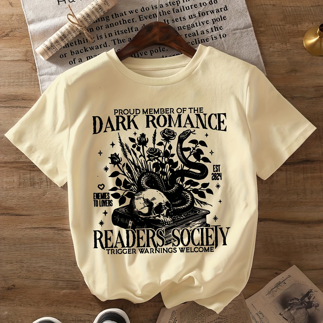 

Women's Dark Readers Graphic Tee, Casual Crew Neck Short Sleeve T-shirt, Summer Knit Polyester Top, Regular Length, 95% Polyester 5% Elastane, 180gsm - Yellow