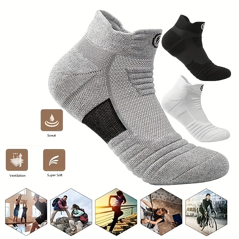 

4pairs, Men's Thickened Towel Bottom Sweat-absorbing Socks Non-slip Deodorant Breathable Shock-absorbing Sports Outdoor Socks