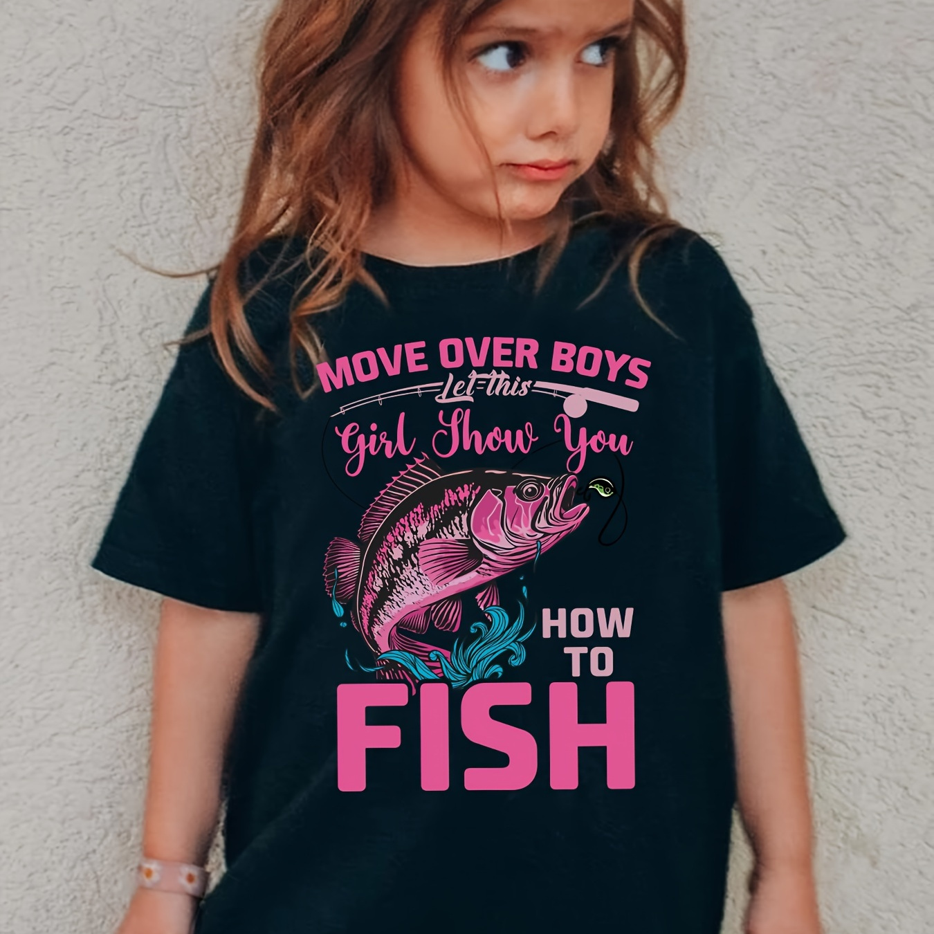 

How To Fish Anime Graphic Print Tee, Girls' Casual & Comfy Crew Neck Short Sleeve T-shirt For Spring & Summer, Girls' Clothes For Outdoor Activities