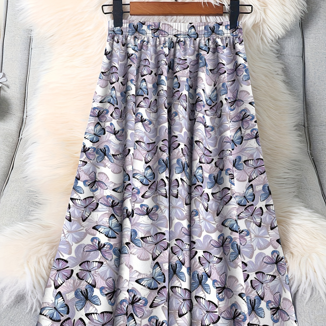 

Plus Size Butterfly Print Swing Skirt, Vacation Style Elastic Waist Skirt For Spring & Summer, Women's Plus Size Clothing