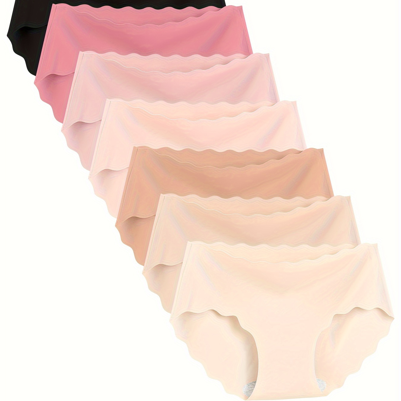 

7pcs Seamless Scallop Trim Solid Briefs, Simple Comfy Breathable Intimate Briefs, Women's Lingerie & Underwear
