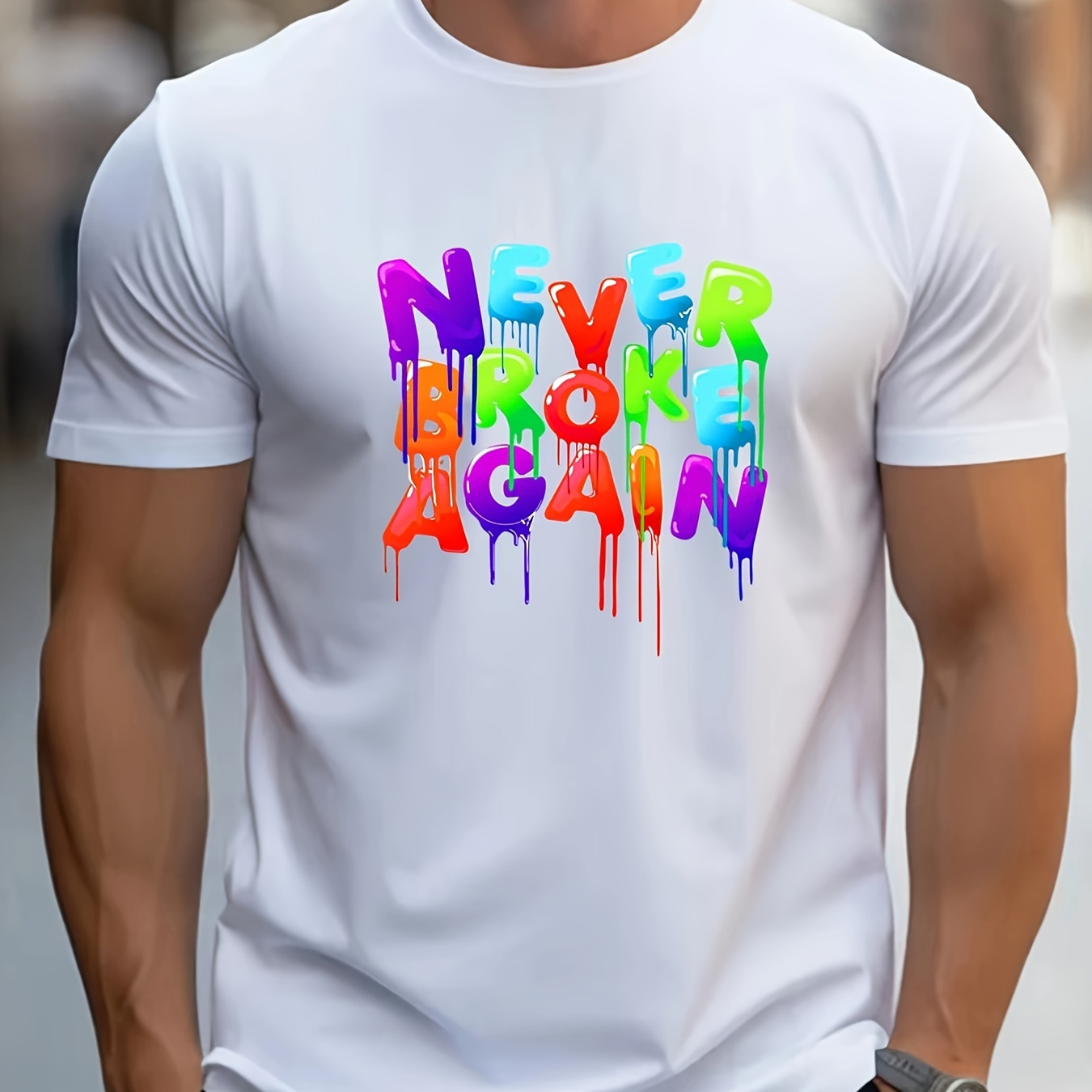 

Never Broke Again Print Men's T-shirt, Casual Short Sleeve Comfy Round Neck Trendy Summer Sports Tee Tops